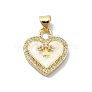 Brass Micro Pave Clear Cubic Zirconia Pendants, with Sythetic Opal, Heart, Real 18K Gold Plated, 18.5x16x3.5mm, Hole: 4x3.5mm(KK-A221-19E-G)