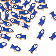 Light Gold Plated Alloy Enamel Beads, Fish, Blue, 11x7x4.5mm, Hole: 1.8mm(ENAM-WH0001-24)