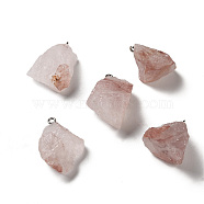Raw Rough Natural Ferruginous Quartz Pendants, Nuggets Charms, with Platinum Plated Iron Loops, 21~34.5x15~25.5x10~17mm, Hole: 2mm(G-A028-01F)