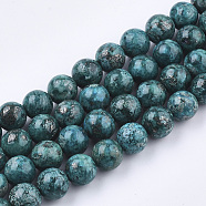 Assembled Natural Bronzite and Synthetic Turquoise Beads Strands, Dyed, Round, Dark Cyan, 8~8.5mm, Hole: 1mm, about 50~51pcs/strand, 16.1 inch(G-S329-085B-8mm)