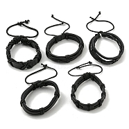 Adjustable PU Leather Waxed Cord Bracelets, Black, Inner Diameter: 2-1/8~3-1/4 inch(5.5~8.2cm)(BJEW-F468-13)