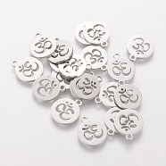 304 Stainless Steel Charms, Flat Round with Om Symbol, Stainless Steel Color, 14x12x1mm, Hole: 1.5mm(STAS-Q201-T054)