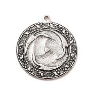 Tibetan Style Alloy Pendants, Flat Round with Odin Triple Horn Charm, Antique Silver, 38x34.5x2mm, Hole: 2mm(PALLOY-B008-07AS)