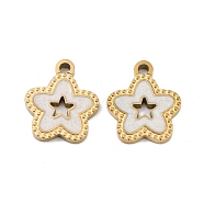 Ion Plating(IP) 316 Surgical Stainless Steel Charms, Nickel Free, with Enamel, Star Charm, Real 18K Gold Plated, White, 15x13x2mm, Hole: 1.6mm(STAS-U014-48G-02)