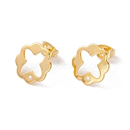 201 Stainless Steel Stud Earring Findings, with Ear Nuts and 304 Stainless Steel Pins, Flower with Hole, Real 24K Gold Plated, 13x13mm, Hole: 1.4mm, Pin: 0.7mm(STAS-G266-12G)