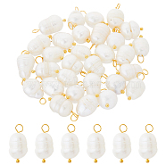 30Pcs Natural Cultured Freshwater Pearl Pendants, Rice Charms with Brass Loops, Golden, 16~19mm, Hole: 2.4~3mm(PALLOY-HS00002)