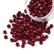 Glass Seed Beads, Opaque Colours Seed, Round, Dark Red, Size: about 4mm in diameter, hole:1.5mm, about 1000pcs/100g(X1-SEED-A010-4mm-45B)