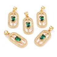 Real 18K Gold Plated Brass Micro Pave Cubic Zirconia Pendants, Long-Lasting Plated, Oval, Green, 23.5x11.5x3mm, Hole: 3.5x4.5mm(ZIRC-L100-083G-02)