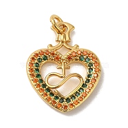 Rack Plating Brass Micro Pave Cubic Zirconia Pendants, with Jump Ring, Long-Lasting Plated, Lead Free & Cadmium Free, Heart with Cross Charm, Real 18K Gold Plated, 22.5x18x3mm, Hole: 3.5mm(KK-K377-74G)
