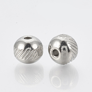 201 Stainless Steel Spacer Beads, Round, Stainless Steel Color, 8x7mm, Hole: 2mm(STAS-T034-8mm-02)