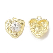 Rack Plating Alloy Glass Pendants, Golden, Heart Charms, Clear, 17.5x15.5x5.5mm, Hole: 1.8mm(PALLOY-P291-03G-02)