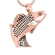Fish Shape Stainless Steel Urn Ashes Pendant Necklace, Memorial Jewelry for Women, Rose Gold, 19.69 inch(50cm)(BOTT-PW0005-16D)