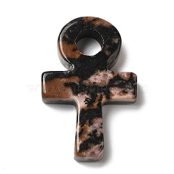 Natural Rhodonite Pendants, Ankh Cross Charms, 29.5~30x20x5~5.5mm, Hole: 5mm(G-R492-03D)