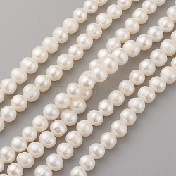 Natural Cultured Freshwater Pearl Beads Strands, Round, Old Lace, 8~9x7.5~8mm, Hole: 0.5mm, about 49pcs/strand, 14.5 inch(37cm)(PEAR-G007-18)