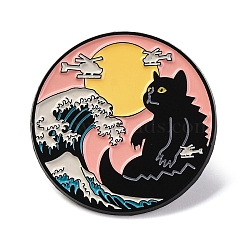 Sea Wave Scenery Theme Enamel Pins, Black Alloy Badge for Backpack Clothes, Cat Shape, 30.5mm(JEWB-F033-02B)