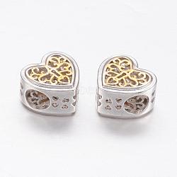 Brass European Beads, Large Hole Beads, Heart, Real Platinum Plated & Real 18K Gold Plated, 11x12x7mm, Hole: 4.5mm(ZIRC-P066-30P)