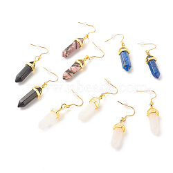Natural Gemstone Double Point Bullet Dangle Earrings, Gemstone Jewelry for Women, Golden, 58mm, Pin: 0.7mm(EJEW-JE04816)
