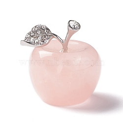 Natural Rose Quartz  Home Display Decorations, with Rhinestone, Apple, 35x33x30mm(DJEW-F016-01B)