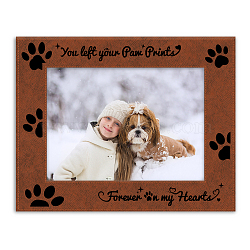 Leather Picture Frame, Laser Printed Photo Frame, for Home Decor, Horizontal Rectangle with Word, Pet Theme, Paw Print, 247x197mm, Inner Diameter: 127x177mm(AJEW-WH0320-01D)