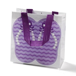 Summer Beach Theme Printed Flip Flops Non-Woven Reusable Folding Gift Bags with Handle, Portable Waterproof Shopping Bag for Gift Wrapping, Rectangle, Lilac, 9x19.8x20.5cm, Fold: 24.8x19.8x0.1cm(ABAG-F009-E06)