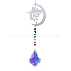 Iron Hollow Hanging Ornaments, Glass Leaf Tassel for Home Garden Outdoor Decorations, Moon, 495mm(HJEW-P016-03D-P)