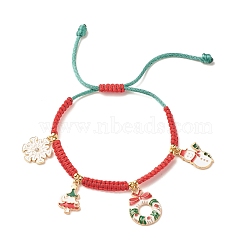 Christmas Wreath & Snowman & Snowflake Alloy Charm Braided Bead Bracelet for Women, Colorful, Inner Diameter: 1-3/4~3-1/2 inch(4.4~9cm)(BJEW-JB08194)