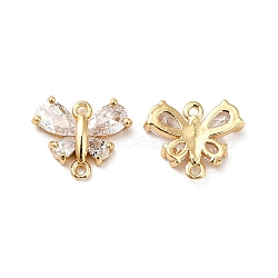 Brass Clear Cubic Zirconia Connector Charms, Butterfly Links, Real 18K Gold Plated, 9x10x2mm, Hole: 0.8mm(KK-M233-53G)