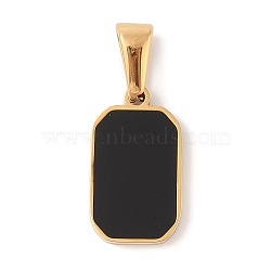 304 Stainless Steel Pendants, with Enamel, Rectangle Charm, Golden, Black, 17.5x10x2mm, Hole: 3.5x7mm(STAS-S001-03G)