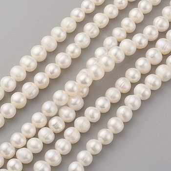 Natural Cultured Freshwater Pearl Beads Strands, Round, Old Lace, 8~9x7.5~8mm, Hole: 0.5mm, about 49pcs/strand, 14.5 inch(37cm)