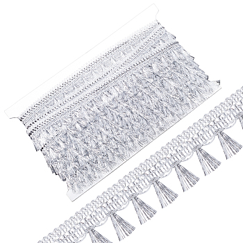 15 Yards Filigree Polyester Lace Fringe Trim, Tassel Lace Ribbon, for Clothing Accessories, WhiteSmoke, 1-1/8 inch(27mm)