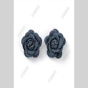 Denim Cloth Flowers, Jean Fabric Camelia, Sewing Ornaments, DIY Costume Accessories, Steel Blue, 35x34x15mm