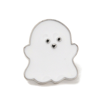 Halloween Series Platinum Aolly Brooches, Enamel Pins, Ghost, 20x17x2mm