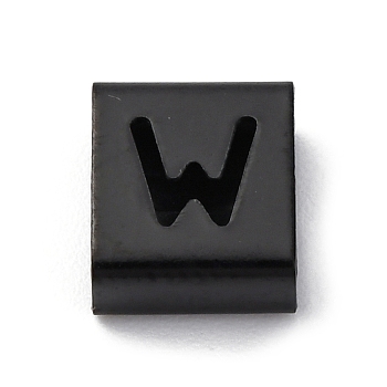 Ion Plating(IP) 304 Stainless Steel Square Slide Charms, Black, Letter W, 9x8x4mm, Hole: 3.5x8.5mm