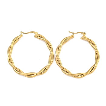 304 Stainless Steel Twist Ring Hoop Earrings for Women, Golden, 50x5mm