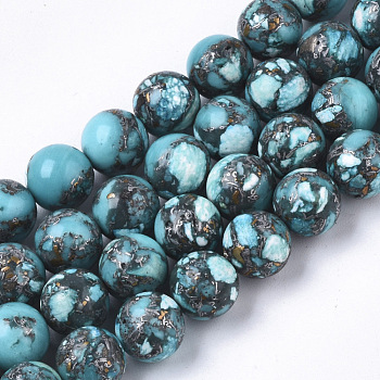Assembled Synthetic Imperial Jasper and Natural Pyrite Beads Strands, Dyed, Round, 8mm, Hole: 1mm, about 48~49pcs/strand, 15.94 inch(40.5cm)