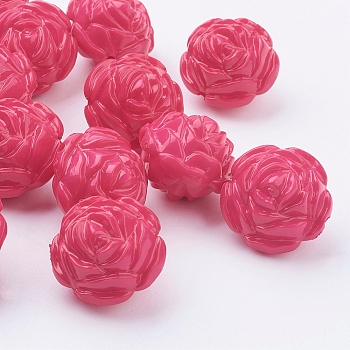 Opaque Acrylic Beads, Flower, Deep Pink, 16x16mm, Hole: 1.8mm, about 153pcs/300g