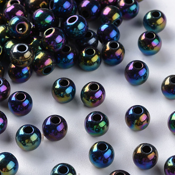 Opaque Acrylic Beads, AB Color Plated, Round, Black, 6x5mm, Hole: 1.8mm, about 4400pcs/500g