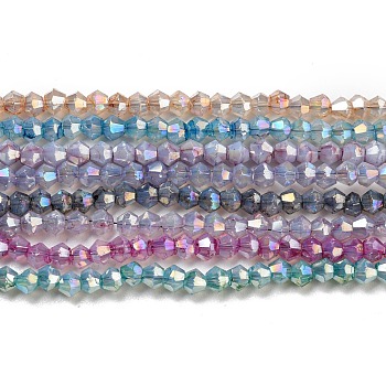 Baking Painted Transparent Glass Beads Strands, Imitation Opalite, AB Color, Faceted, Bicone, Mixed Color, 3x2.5mm, Hole: 0.8mm, about 168~172pcs/strand, 16.30~17.01 inch(41.4~43.2cm)