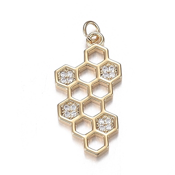 Brass Micro Clear Cubic Zirconia Pendants, Long-Lasting Plated, Molecule, Real 18K Gold Plated, 23x11.5x1.5mm, Hole: 2.8mm