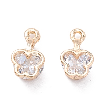Alloy Clear Cubic Zirconia Charms, Long-Lasting Plated, Butterfly, Golden, 12.5x7x5mm, Hole: 1.4mm