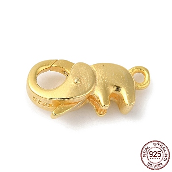 Rack Plating 925 Sterling Silver Lobster Claw Clasps, Elephant, with 925 Stamp, Real 18K Gold Plated, 19.5x10x4.5mm, Hole: 1.8mm