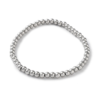 316 Surgical Stainless Steel Round Beaded Stretch Bracelets, Stainless Steel Color, Inner Diameter: 2-1/8 inch(5.3cm), Wide: 4mm