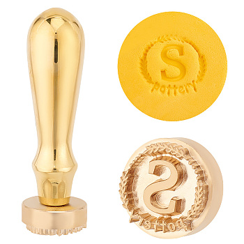 Golden Plated Brass Stamps, DIY Drawing Stamps, Flat Round, Letter S, 89x25.5mm, Pattern: 25mm