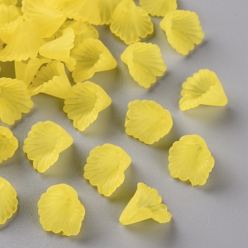 Frosted Acrylic Bead Caps, Flower, Yellow, 12x12x9mm, Hole: 1.2mm, about 1700pcs/500g