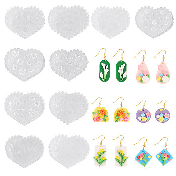 10Pcs 10 Styles Silicone Polymer Clay Mold, Heart, Clear, 6x6.8~7x0.4~0.8cm, 1pc/style