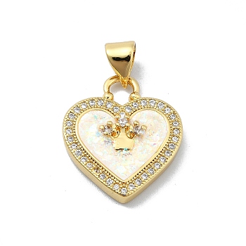 Brass Micro Pave Clear Cubic Zirconia Pendants, with Sythetic Opal, Heart, Real 18K Gold Plated, 18.5x16x3.5mm, Hole: 4x3.5mm