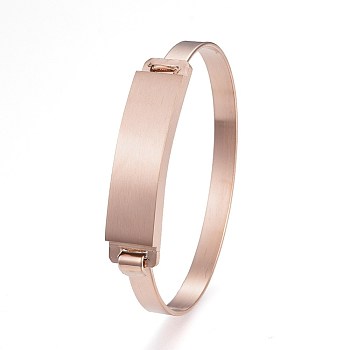 304 Stainless Steel ID Bangles, Rose Gold,  2 inch(5.2cm)x2-1/2 inch(6.4cm)