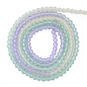 Transparent Glass Beads Strands, Segmented Multi-color Beads, Faceted Round, Lilac, 2mm, Hole: 0.6mm, about 194~199pcs/strand, 14.49 inch~14.61 inch(36.8~37.1cm)