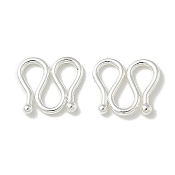 Brass S-Hook Clasps, Long-Lasting Plated, Lead Free & Cadmium Free, Silver, 9x10x1mm