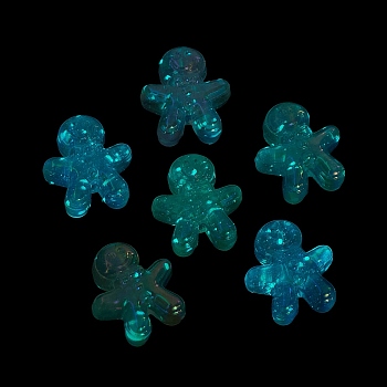 Luminous UV Plating Rainbow Iridescent Acrylic Beads, Gingerbread Man, Mixed Color, 20x18x10.5mm, Hole: 3.5mm